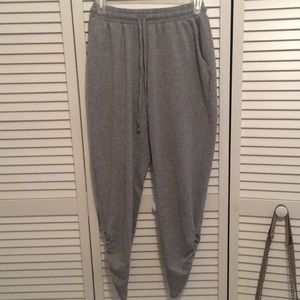 Comfortable joggers, stitched at the bottom.